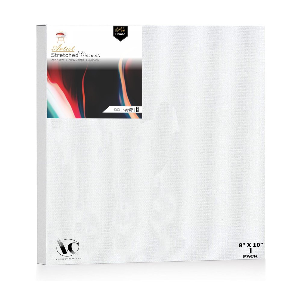 Variety Canvas 10 Oz Primed Cotton Pre Stretched Canvas with Wooden Frame - Multi Size (1, 8 X 10 INCH)