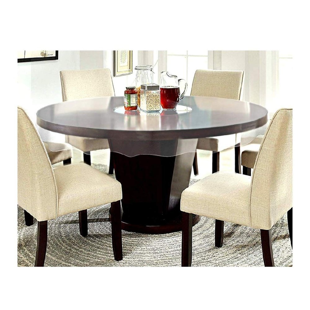 MONKDECOR PVC 0.20mm Transparent 6 Seater Round Dining Table Cover without Lace (72'' Inches, White,Polyvinyl Chloride, Pack of 1)