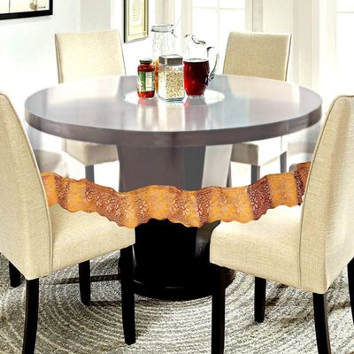 MONKDECOR 0.20mm Classic Transparent 6 Seater Round Dining Table Cover with Golden Lace (72'' INCHES)