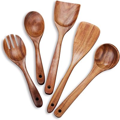 Craftland Handmade Wooden Serving and Cooking Spoon Kitchen Non Stick Utensil Set (5)