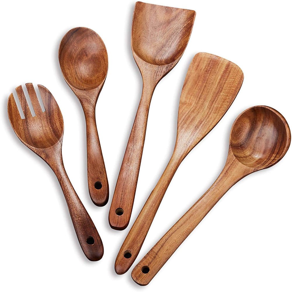 Craftland Handmade Wooden Serving and Cooking Spoon Kitchen Non Stick Utensil Set (5)