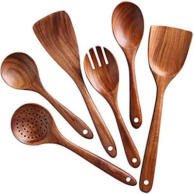Craftland Handmade Wooden Serving and Cooking Spoon, Ladles & Turning Spatulas Kitchen Non Stick Utensil Set (6)