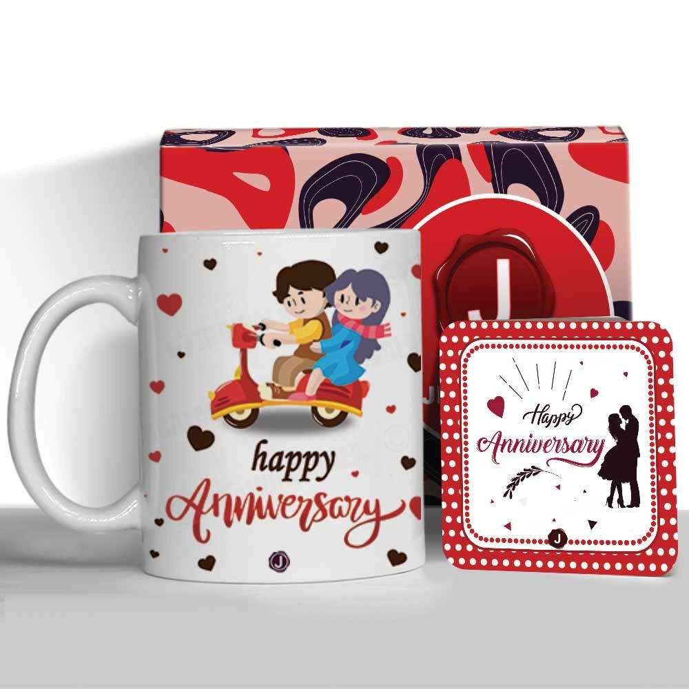 Jhingalala Gift for Anniversary | Happy Anniversary Printed Mug 325ml with Greeting Card | Gift for Couple, Mom, Dad, Parents, Husband, Wife, Mother, Father for Anniversary