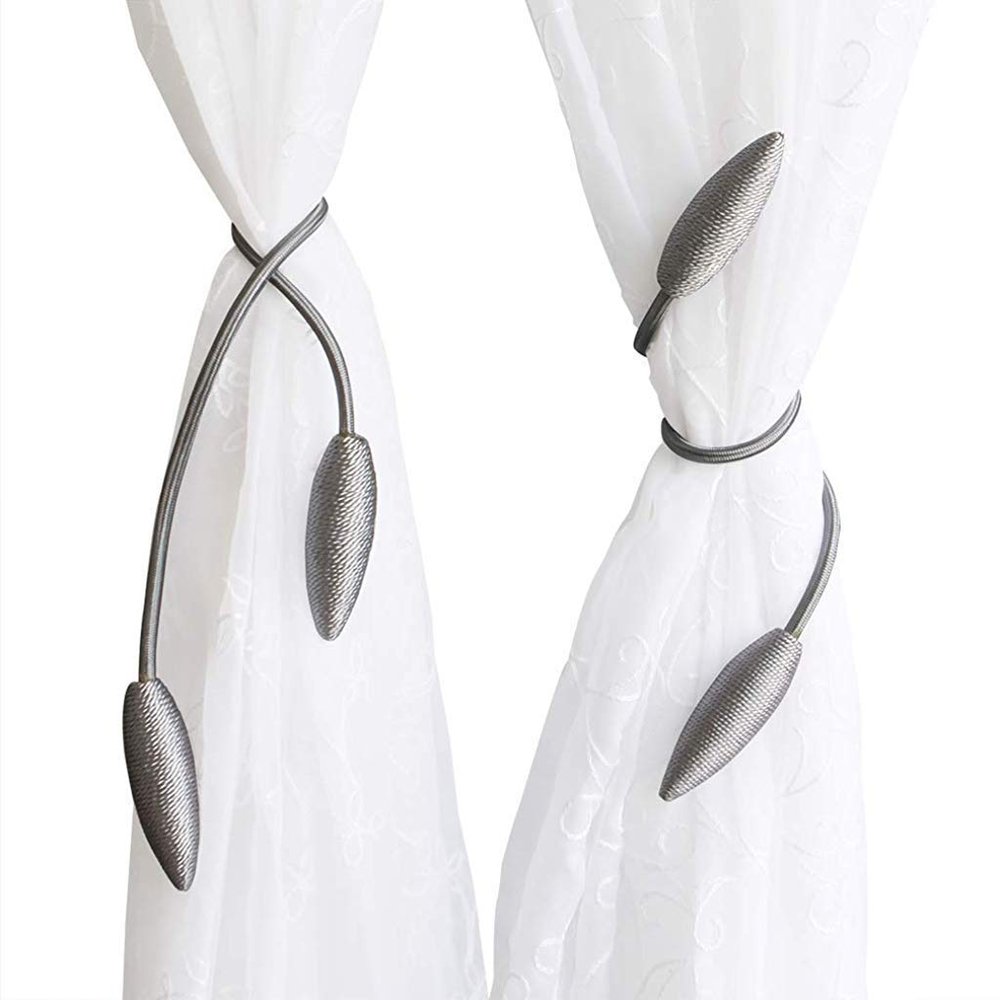 HomeCloud Polyester Blend Curtain Holder Tieback/Alloy Curtain Tieback/Drape Tie Backs, Decorative Unique Design 2 Pcs(Mulitcolor) (Grey)(Foldable;Light Weight)