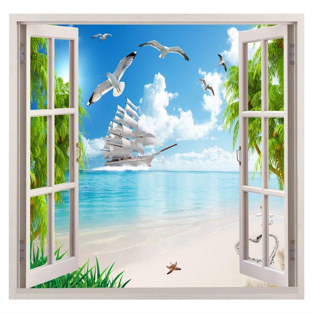 DECOR PRODUCTION 3D Window Wall Stickers, PVC Self Adhesive Vinyl Wall Poster for Living Room, Hall, Play Room, Bedroom, Kitchen, Office(wallwindow_pt7_2_24x36Inch)