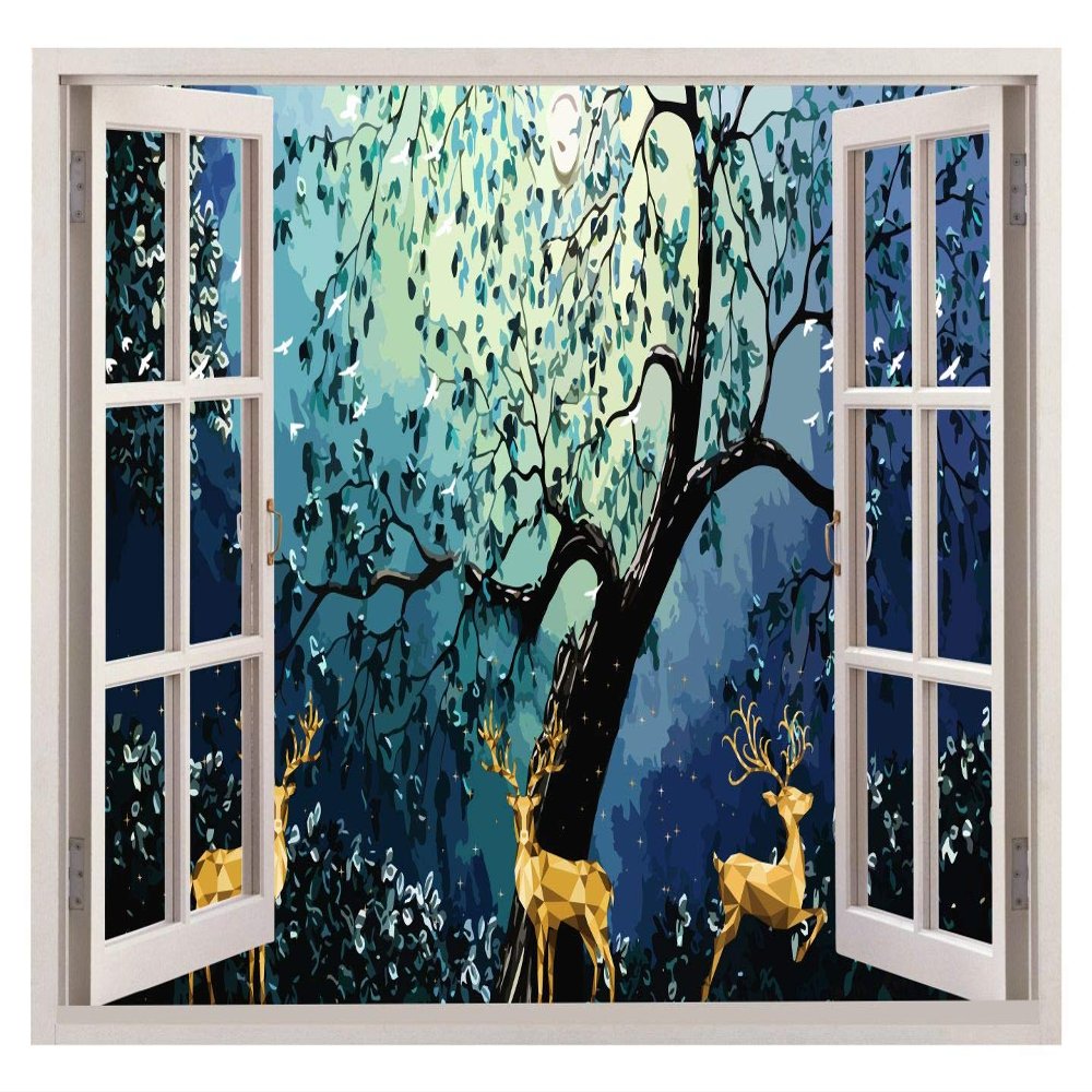 Decor Production PVC Vinyl Self Adhesive 3D Window Wall Stickers (Multicolour, wallwindow_pt9_1, 24x36Inch)