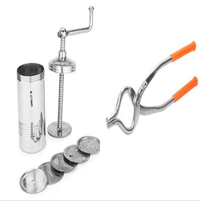 UNLOCK Chakli Maker/Idiyappam Press/Murukku Machine/Sev Machine with 6 Jali & Premium Quality Unbreakable Stainless Steel Goti Sandsi | Sansi | Pakkad | Pincer | Chimta | Tongs for Kitchen