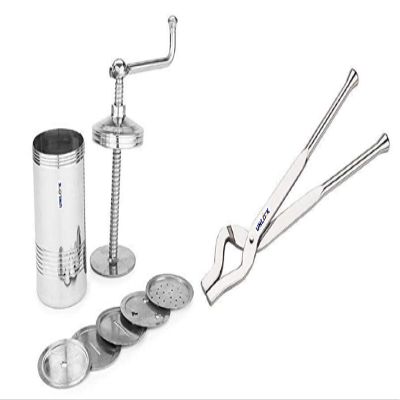 Unlock Chakli Maker/Idiyappam Press/Murukku Machine/Sev Machine with 6 Jali & Quality Unbreakable Stainless Steel Goti Sandsi/Sansi/Pakkad/Pincer/Chimta/Tongs for Kitchen