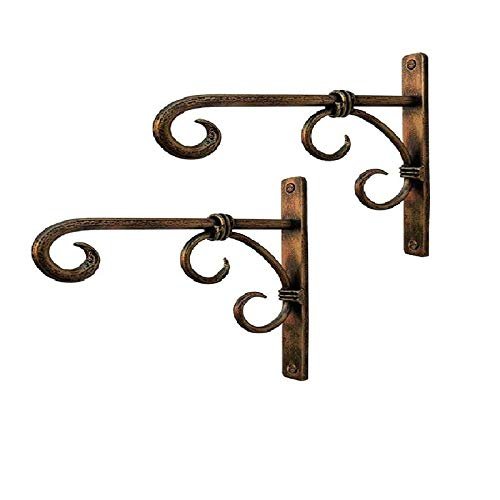 BB DECOR CART Metal Golden Antique Wall Bracket for Bird Feeders & Houses Planters Lanterns Wind Chimes Hanging Baskets Ornaments String Lights, Set of 2
