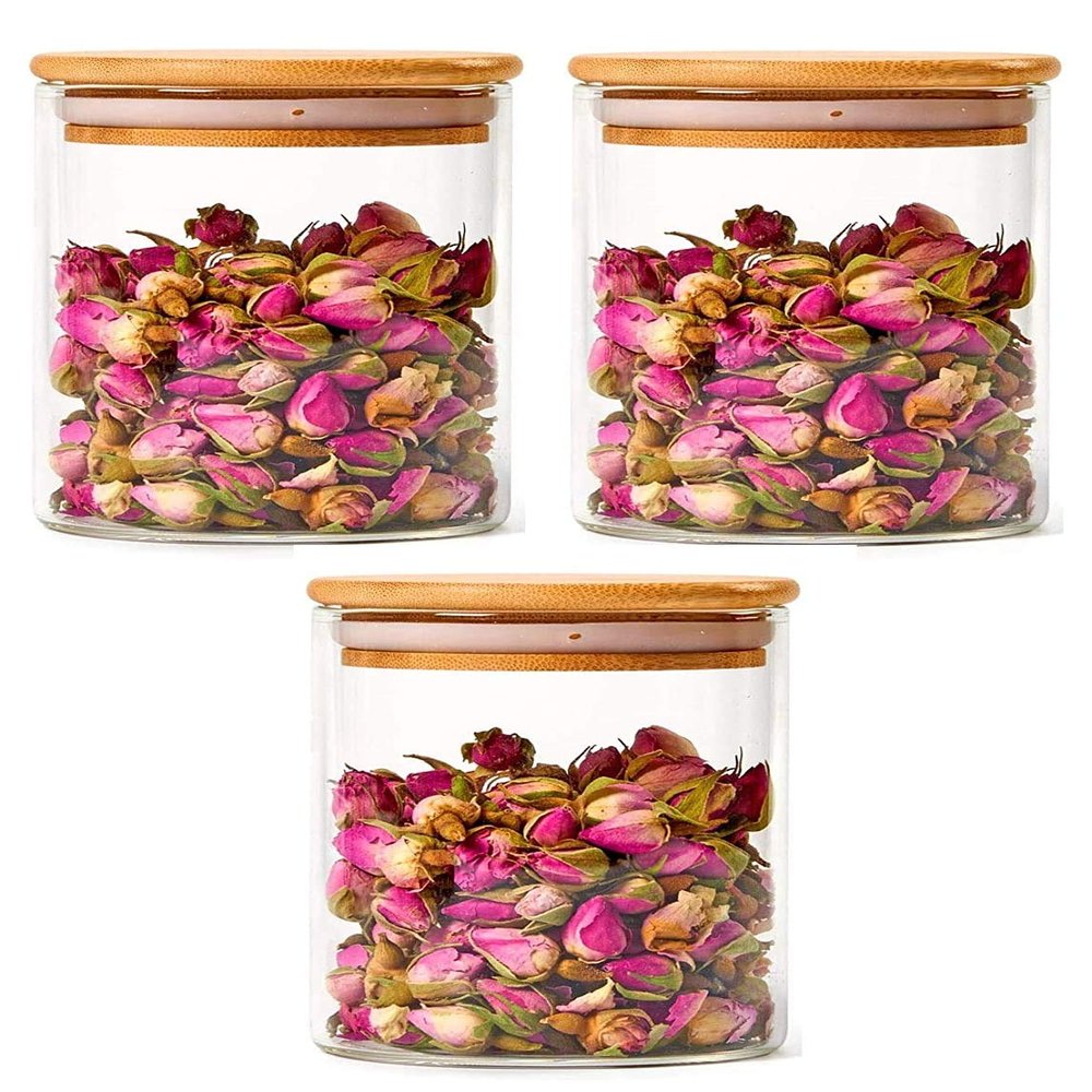 PURAM Glass Kitchen Storage Jar, Wooden Lid, For Spice,Jam,Honey,Grocery,Pickle,Dry Fruit(pack of 3 piece) (220 ml)