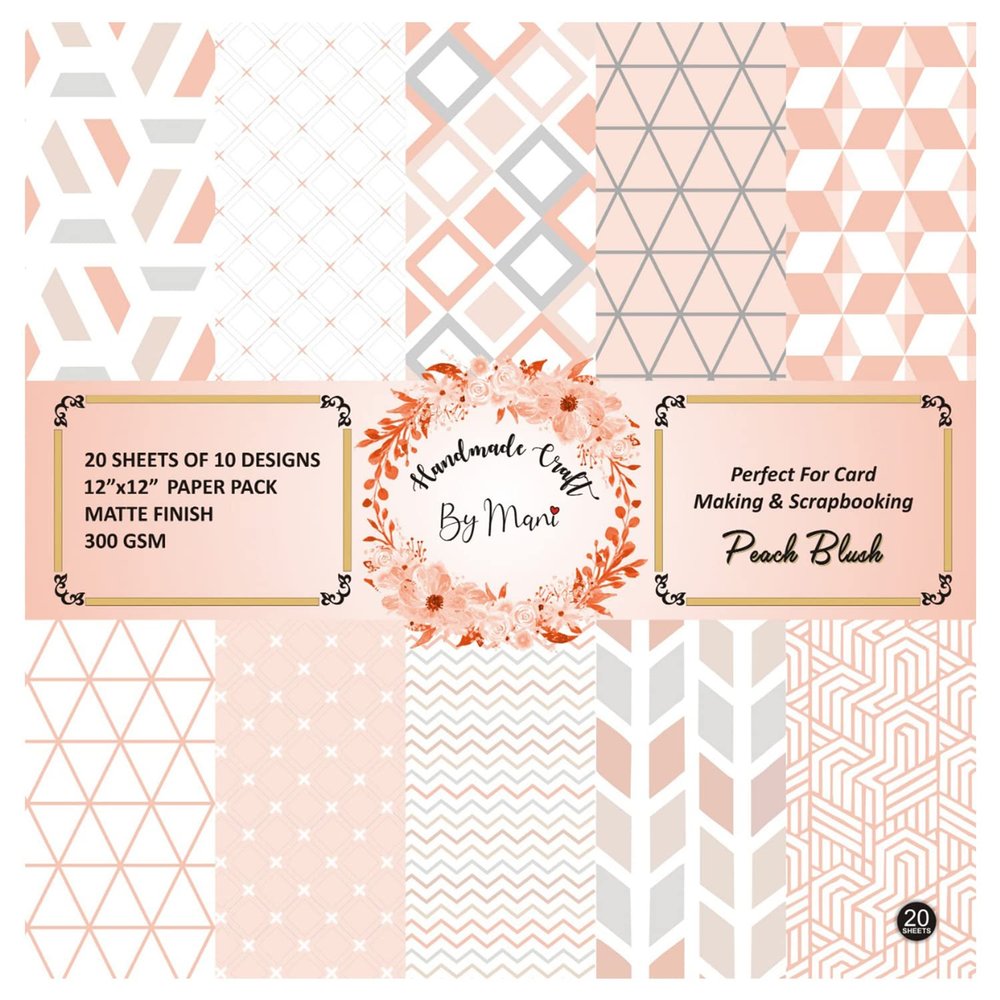 Dheett Scrapbooking Paperpack 12 Inches 20 Decorative Craft Scrapbook Paper Designer Sheets 300 GSM Matte Finish Perfect for Making Greeting Cards Envelops Explosion Boxes and Albums - Peach Blush