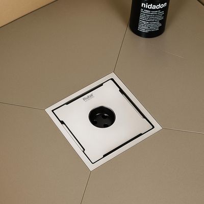 Ruhe 304-Grade Stainless Steel Floor Drain-Diamond Exclusive Square Flat Cut with Cockroach Trap/Jali & Hole | (6x6 inches)