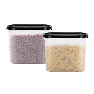 Cutting EDGE 1200ml Anti-Bacterial Modular Plastic Storage Container Set of 2, BPA-Free, Airtight Lid, Leakproof, Stackable Organizer for Pantry, Sugar, Flour & Grains (Black)