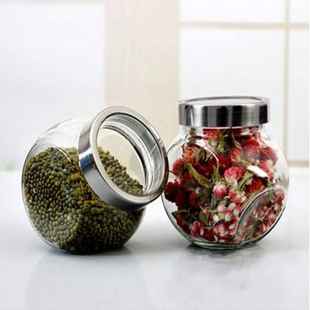 Brezzycloud Spices,Honey,Masala Storage Glass Jar 200Ml,2Pcs Kitchen Dried Fruit Storage Jars,Honey Jar And Container,Visible Glass Jar With Air Tight Stainless Steel Lid (Set Of 2),Transparent