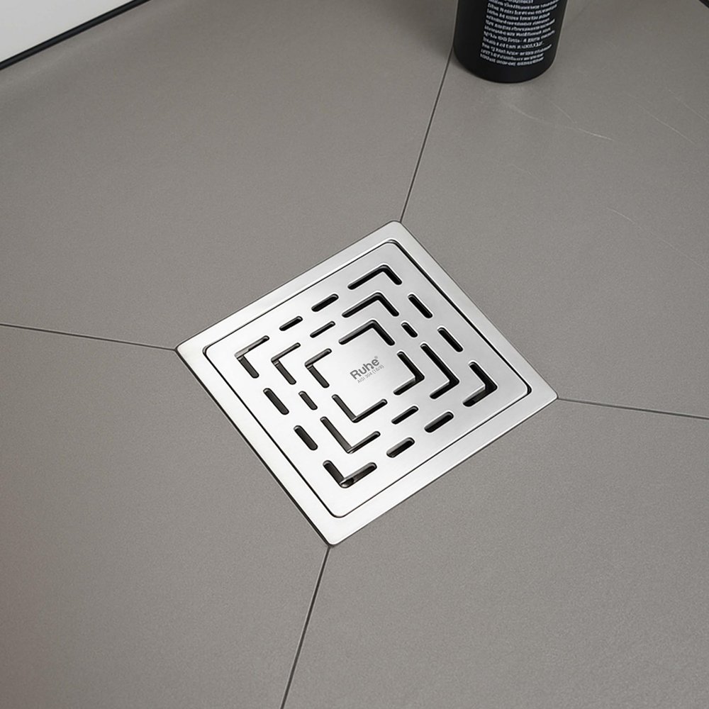 Ruhe Sapphire Exclusive Square Flat Cut Floor Drain/Jali | 304 Stainless Steel Floor Drain with Cockroach Trap/Jali 6 x 6 inches