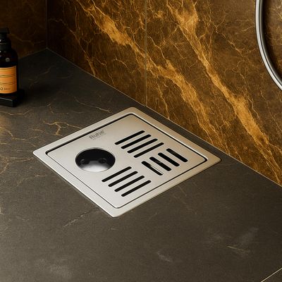 Ruhe Ruby Exclusive Square Flat Cut Floor Drain | 304-Grade Stainless Steel Drain Jali | 6 x 6 inches | Floor Drainer with Cockroach Trap/Jali & Hole