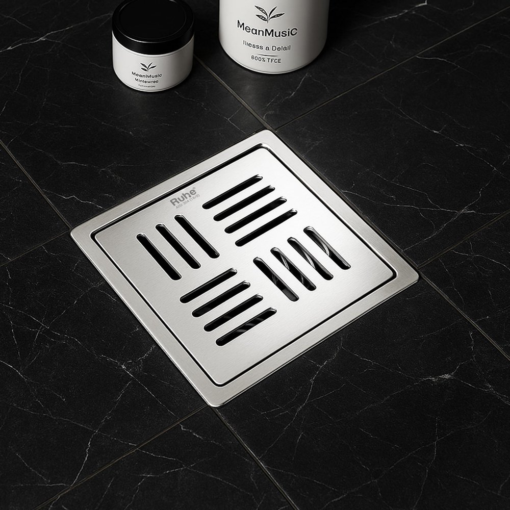 Ruhe Ruby Exclusive Square Flat Cut Floor Drain | 304-Grade Stainless Steel Drain Jali | 6 x 6 inches | Floor Drainer with Cockroach Trap/Jali