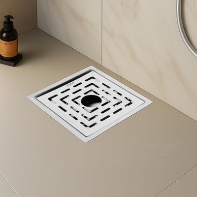 Ruhe Sapphire Exclusive Square Flat Cut Floor Drain/Jali with Cockroach Trap & Hole | 304 Stainless Steel Floor Drain | 6 x 6 inches