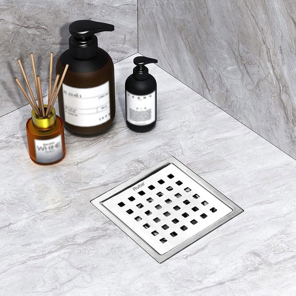 Ruhe Exclusive Pearl Floor Drainer | 304-Grade Stainless Steel Floor Drain- Pearl Exclusive Square Flat Cut (6x6 inches) with Cockroach Trap/Jali