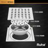 Ruhe Exclusive Pearl Floor Drainer | 304-Grade Stainless Steel Floor Drain- Pearl Exclusive Square Flat Cut (6x6 inches) with Cockroach Trap/Jali view 3