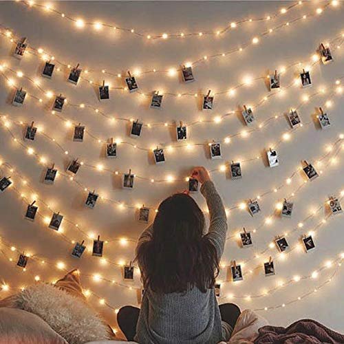 KharidoLive 30 Led Silver Lights USB with 10 Hearts Photo Clips for Wall Decoration