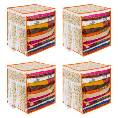 PrettyKrafts XL Saree Cover, Clothes Storage Bag, Storage Organizer Bag, Zip Closure and Transparent Front, Clothes Storage Bag, Wardrobe Organizer, Size (15 X 12 X 15 In), Pack of 4, Multi Color