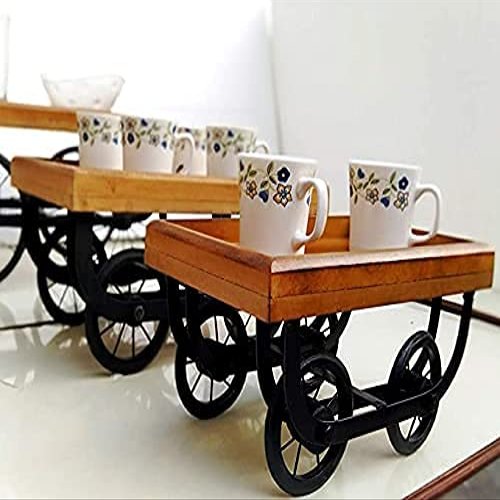 THEWOODMART Thela Trolly, Rhedi Shape Desi Look (Tea, Coffee, Snacks, Water) Decorative Tray/Platter for Home/Kitchen/Table Decor