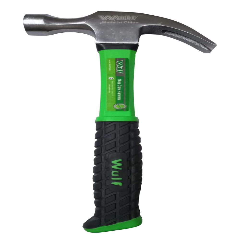 WULF 500g (16oz) Claw Hammer | Heavy Duty Steel Head with Fiberglass Handle | 2-in-1 Flat & Claw Hammer for Nail Removal & Striking | Carpenter Tools for Woodwork, DIY, Home & Professional