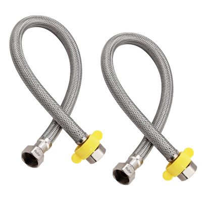 Ruhe Connection Pipe | 304 Grade Stainless Steel Connection Pipe | Silver | Hose Pipe Suitable for Hot & Cold Mixer Faucets For Basins and Sinks, Geysers, and Flush Tanks | 18 Inches (Set Of 2)