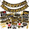 Wobbox 40th Anniversary Photo Booth Party Props DIY Kit with 40th Anniversary Bunting Banner, Golden Gliter & Black, Anniversary Party Decoration view 1