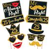 Wobbox 25th Anniversary Photo Booth Party Props DIY Kit, Golden Gliter & Black, Anniversary Party Decoration view 2