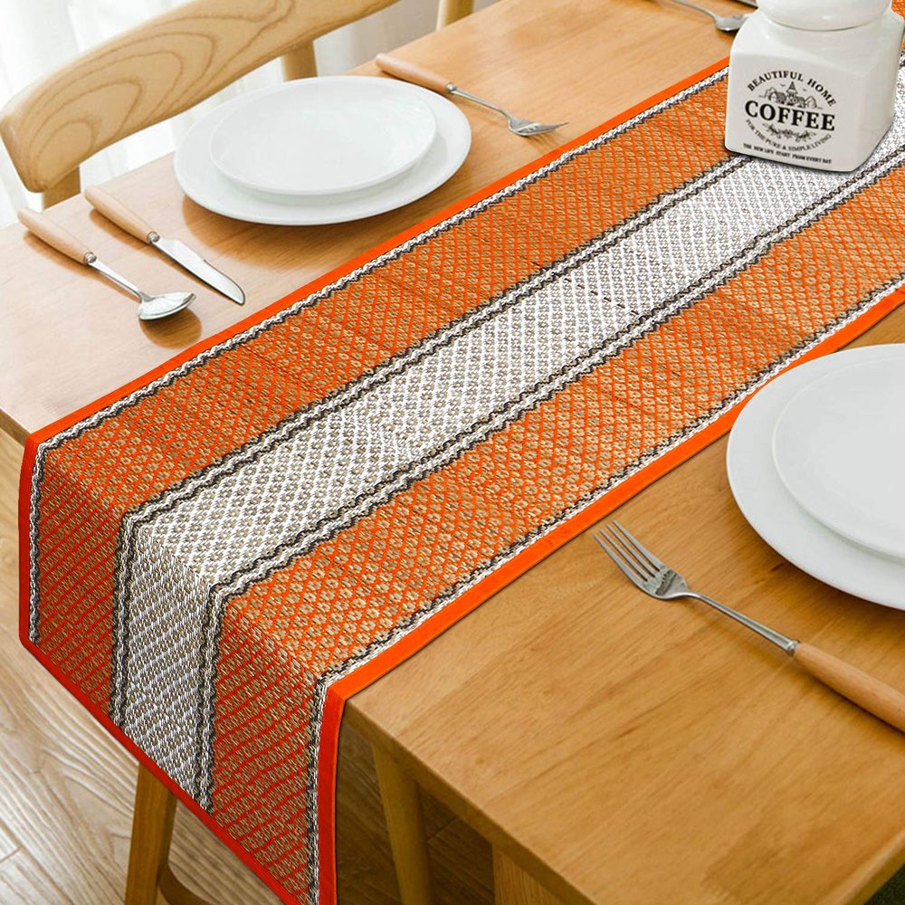 HOKIPO Natural Handmade Heat Resistant Madurkathi Center Table Runner (Orange, 12x72 Inches, 6 Seater)