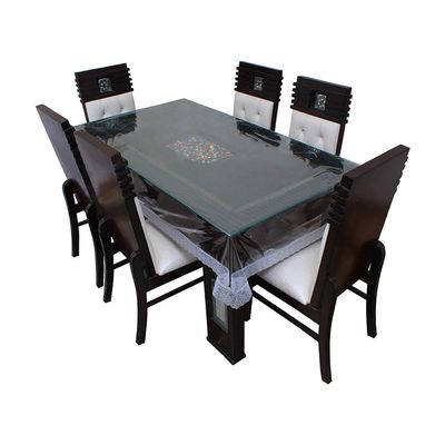 MONKDECOR Classic Transparent 6 Seater Rectangle Dining Table Cover with Silver Lace (60x90 Inches)