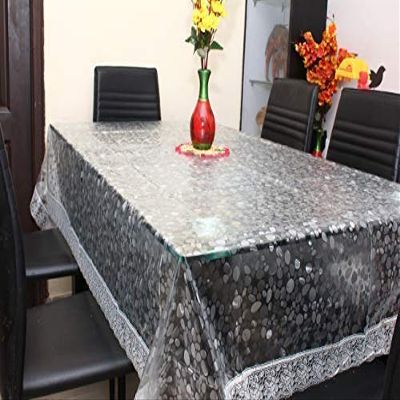 MONKDECOR Classic Transparent 3D Bubble 6 Seater Rectangle Dining Table Cover with Silver Lace (60x90 Inches)