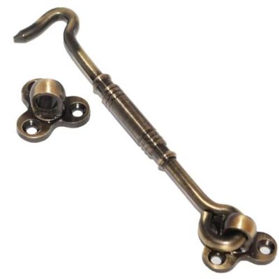RISEOM Brass Heavy Gate Hook and Eye/Window Hook for Double Doors Gates/Windows(Flower Eye) (Pack of 4, Antique-5 inch)