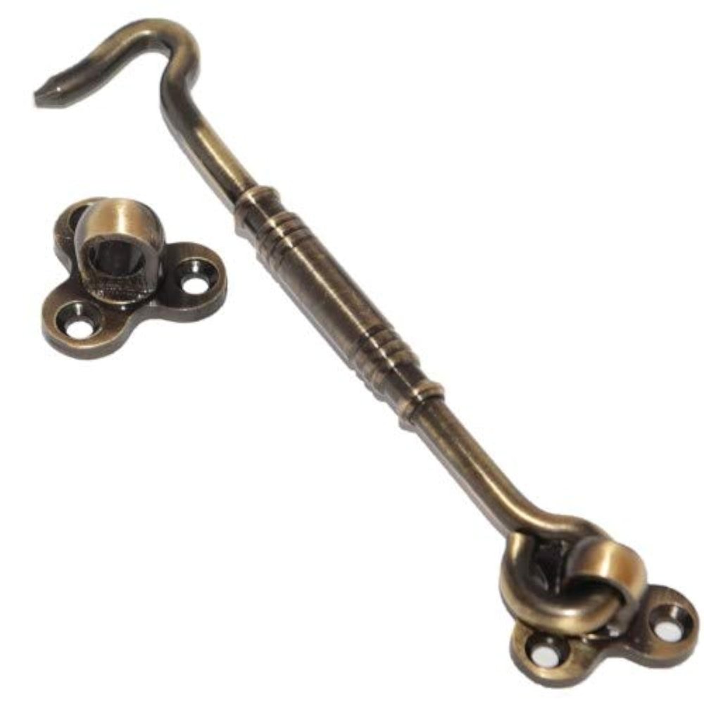 RISEOM Brass Heavy Gate Hook and Eye/Window Hook for Double Doors Gates/Windows(Flower Eye) (Pack of 4, Antique-5 inch)