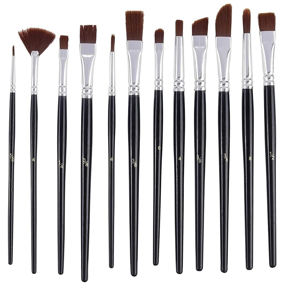 Art Asia Synthetic Hair Mix Paint Brush Set of 12 pc for Watercolor and Acrylic Painting