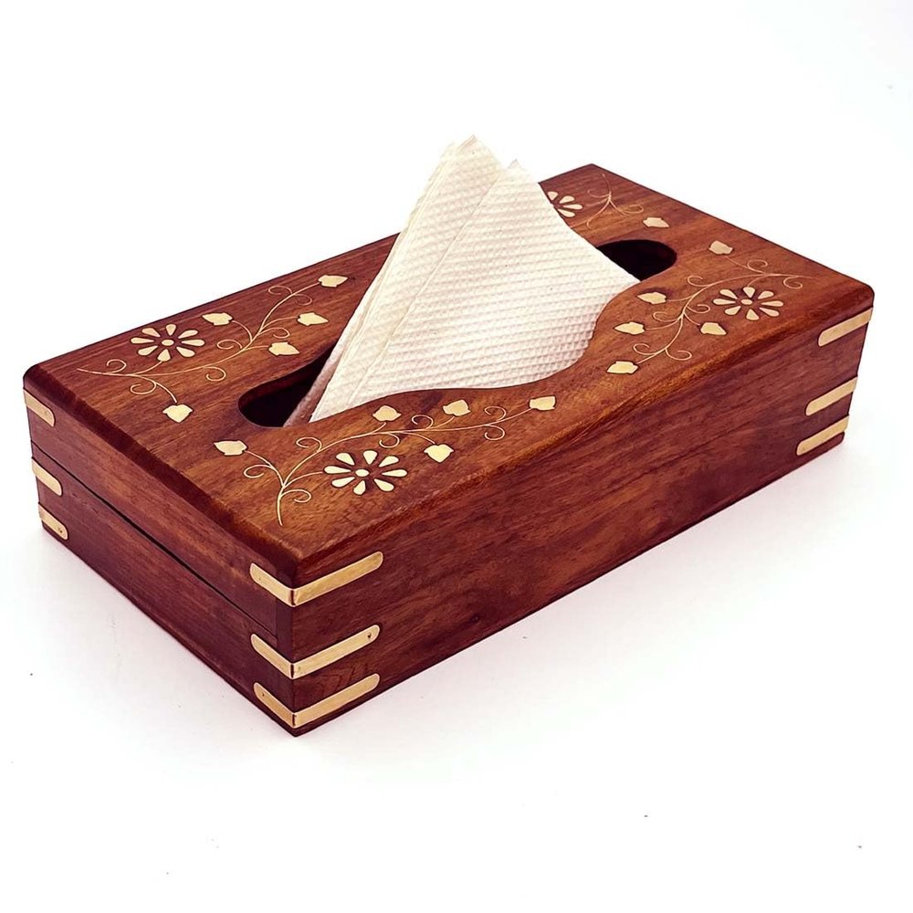 ZYNTIX Wooden Tissue Box Holder Cover with Velvet Interior 9x5 inch (Full_Brass), Standard