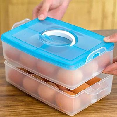 FosCadit Unbreakable Egg Box, Egg Holder, 24 Grid Egg Box Container Holder Tray for Fridge with Lid for 2 Dozen 24 Eggs - Multicolor (24 Grid - 2 Layer)