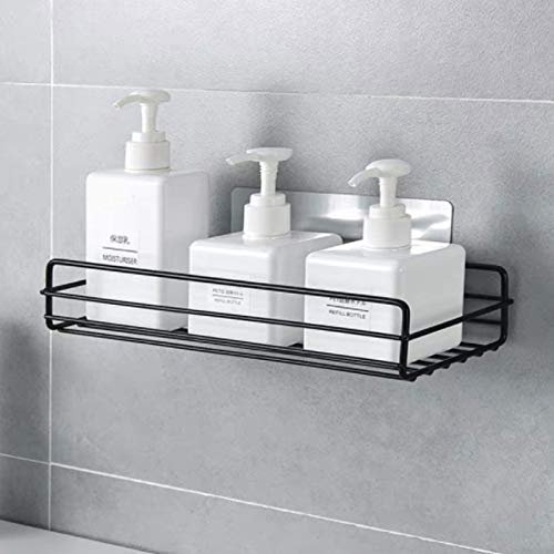 Eopzo Multipurpose Kitchen Bathroom Shelf Wall Holder Storage Rack Bathroom Rack Storage Box Strong Magic Sticker Shower Rack Shelf (Plain Holder) (Black)