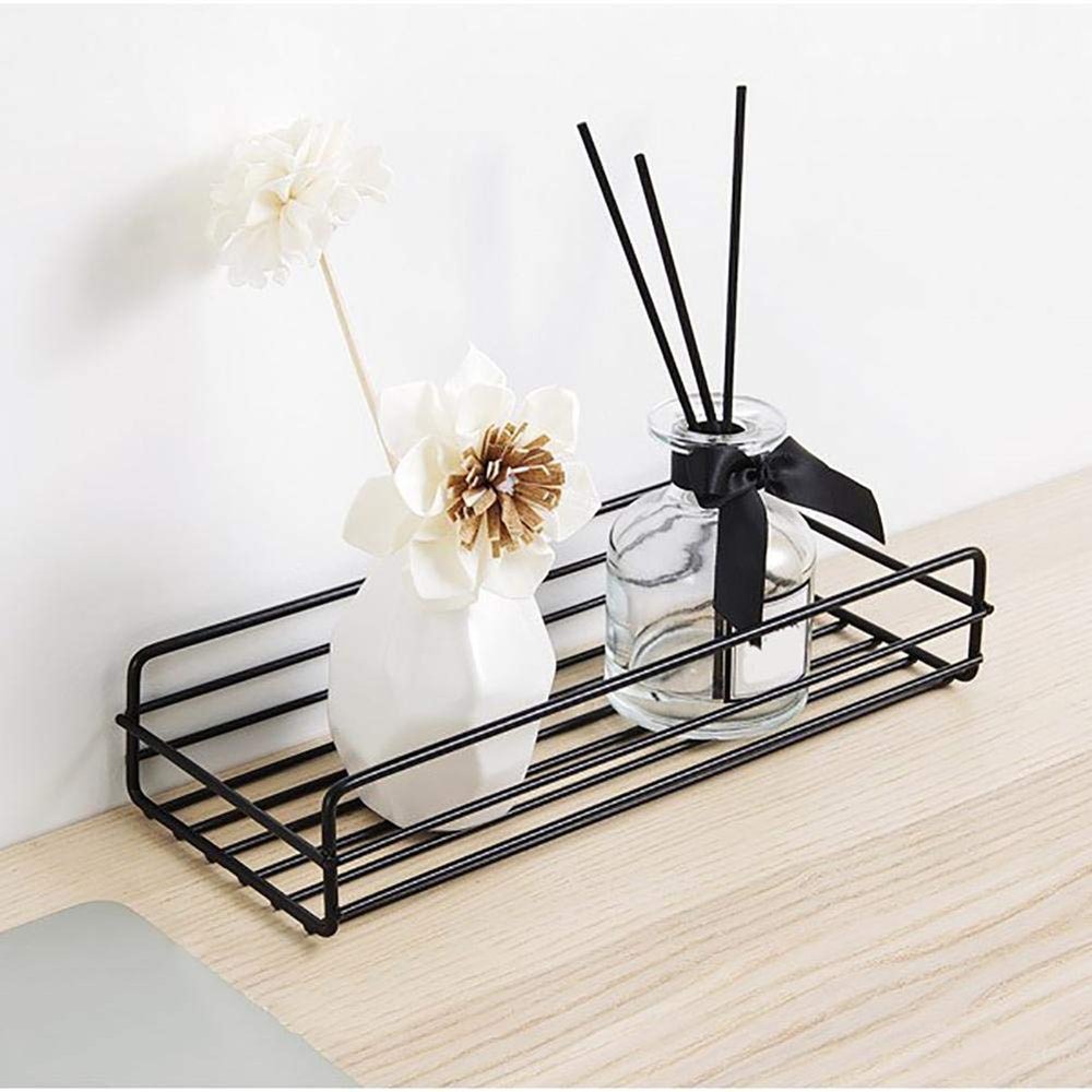 Eopzo Multipurpose Kitchen Bathroom Shelf Wall Holder Storage Rack Bathroom Rack Storage Box Strong Magic Sticker Shower Rack Shelf (1,Black)(Plain Rack)