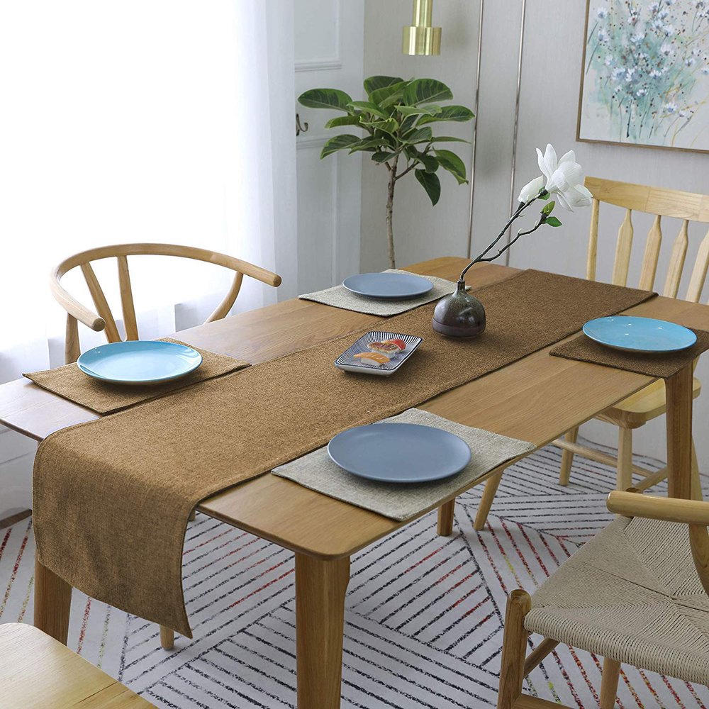 Khooti Jute Fabric Rectangular Heat Resistant Dining Table Runner (Brown, 12 x 36 inches, Pack of 1)