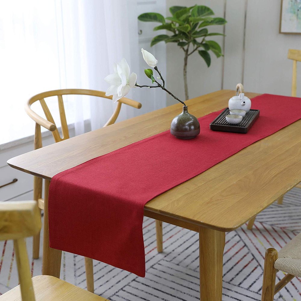 Khooti Valentine Jute Table Runner Heat Resistant Dining Table Runner for Dining Table Wedding Party, 12 x 36 inches, Red