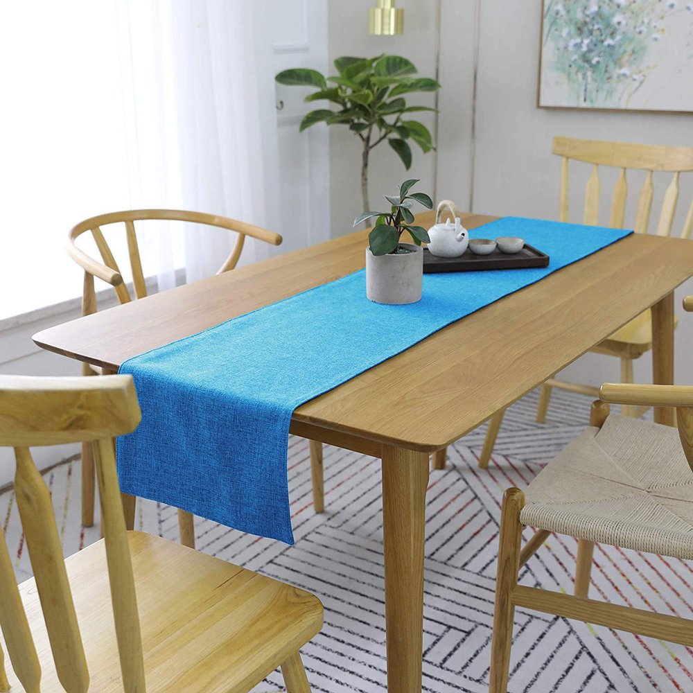 Khooti Jute Fabric Rectangular Heat Resistant Dining Table Runner for Dining Table Wedding Party, 12 x 36 inches, (Bondi Blue)