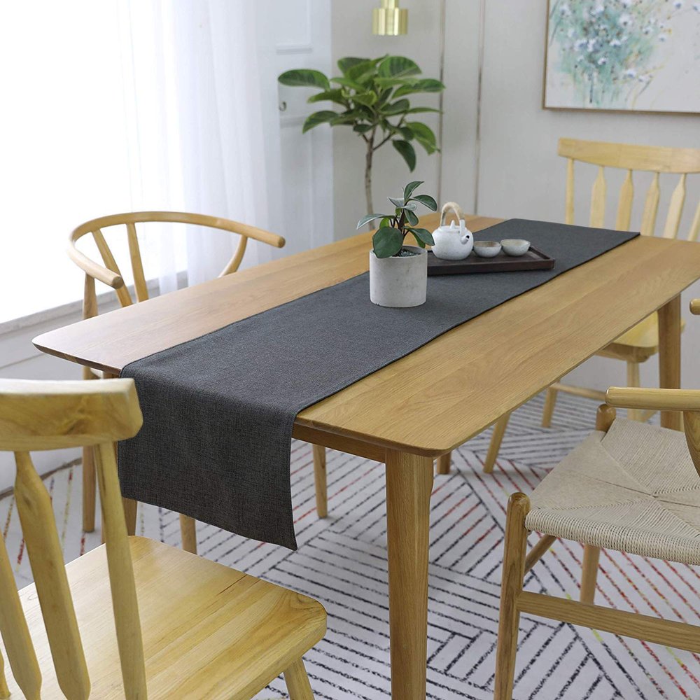 Khooti Jute Fabric Rectangular Heat Resistant Dining Table Runner for Dining Table Wedding Party, 12 x 36 inches, (Dark Grey, Pack of 1)