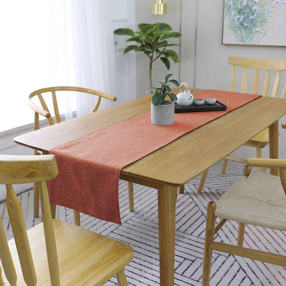 Khooti Jute Fabric Heat Resistant Rectangular Dining Table Runner for Dining Table (12 x 36 inches, Orange, Pack of 1)
