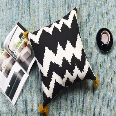 Decoghar Black Handmade Bohemian Embroidered Cushion Cover for Sofa, Bed & Living Room | Soft Cotton Feel for Summer Comfort | 16x16 Inch | Pack of 1