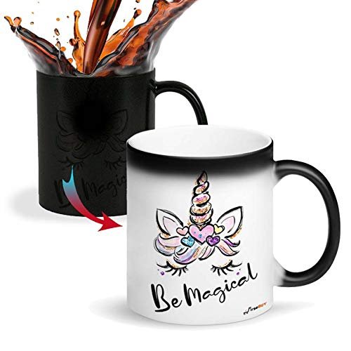 FirseBUY Cute Be Magical Unicorn Printed Black Magic Mug Gift for Girls or Women - Glossy Finished 11 Oz