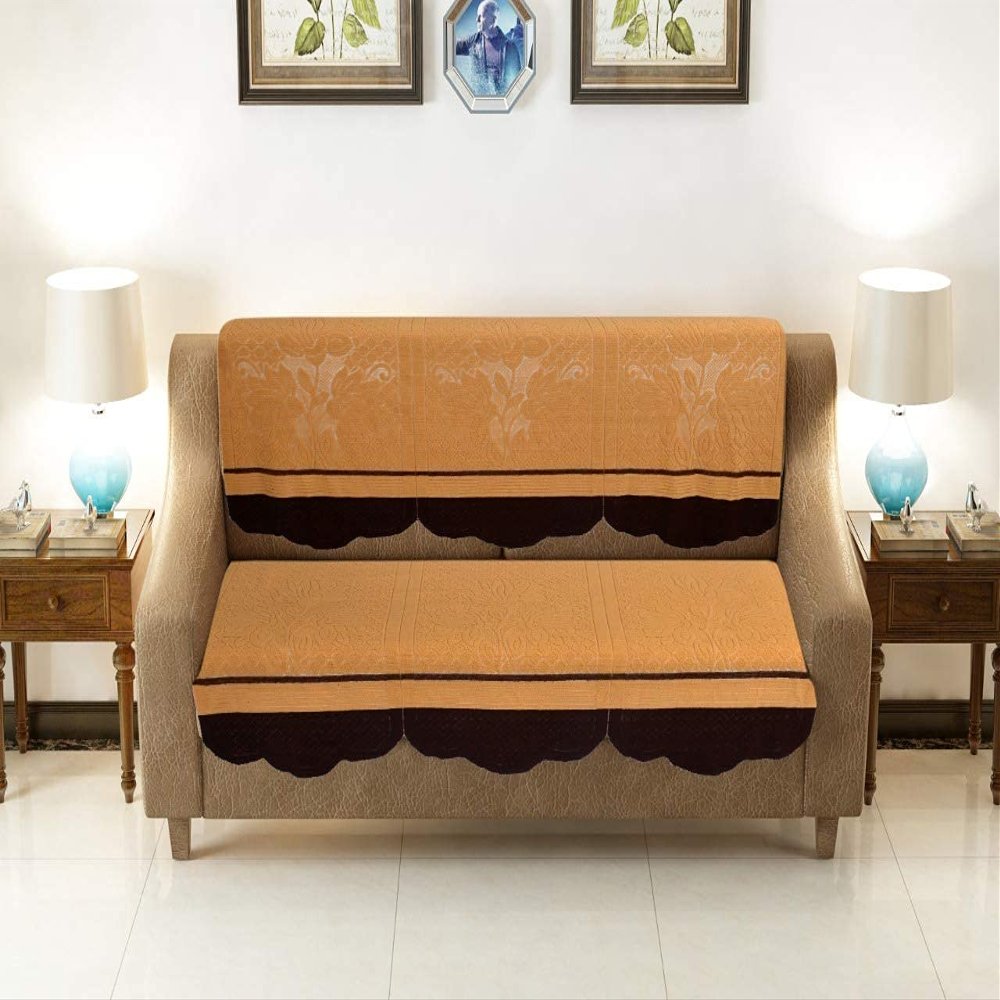 FESTIVAL HOME FURNISHINGS Cotton Fabric Net Sofa Covers for 3 Seater Sofas| Color- Beige & Coffee