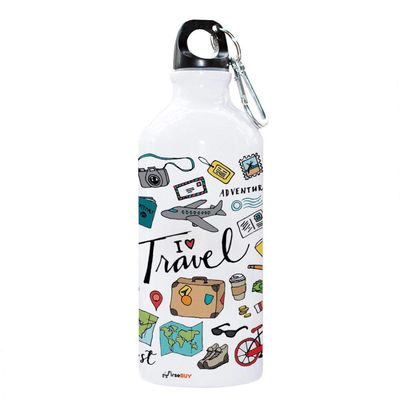 FirseBUY Travel Wanderlust Printed 600 ml Aluminium Water Bottle Eco Friendly & BPA-Free for Running, Gym, Yoga, Outdoors and Camping